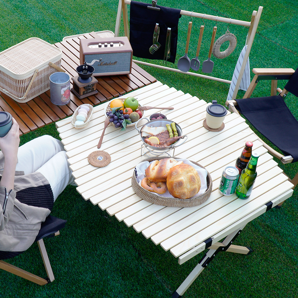 캠핑상회 접이식 원목 롤테이블 감성 우드 캠핑용 테이블