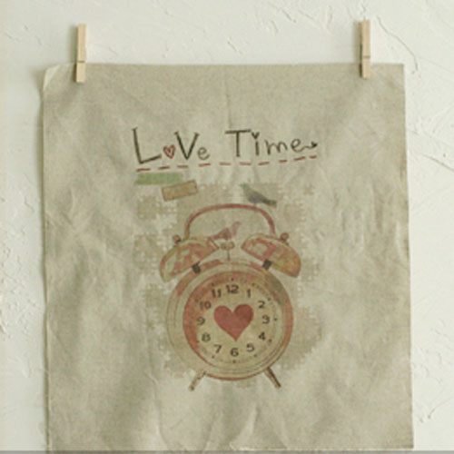 NE/decal cut linen fabric Love Time