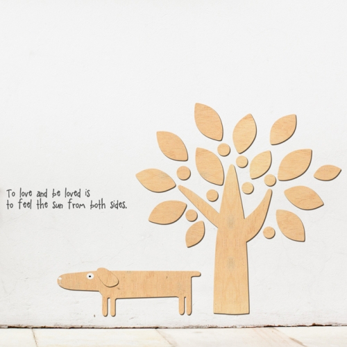 우드스티커- 강아지와나무 (반제품) 벽지포인트스티커