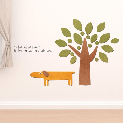 우드스티커- 강아지와나무 (컬러완제) 인테리어벽스티커
