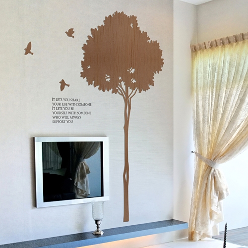 [우드스티커]실루엣나무 (컬러완제품) - 입체우드 월데코  포인트 나무스카시 벽장식