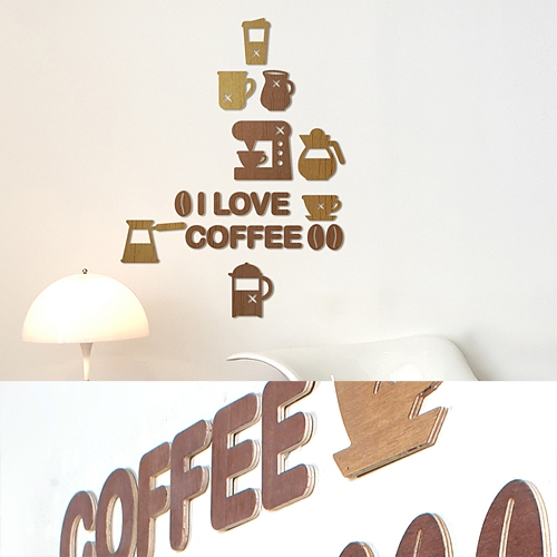[우드스티커] 커피타임 (컬러완제품) - 입체우드 월데코  포인트 집꾸미기 벽장식