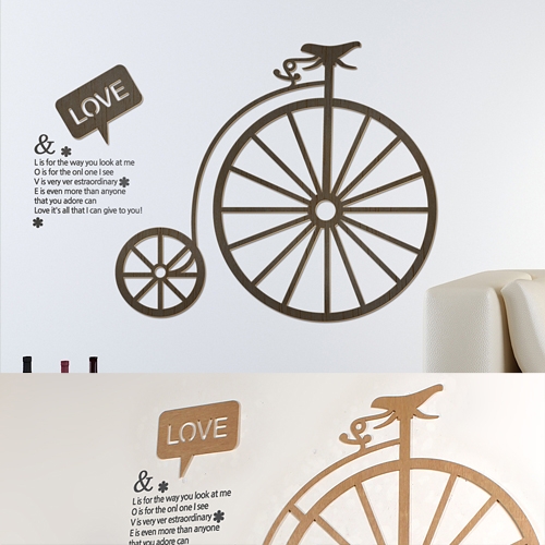 [우드스티커] 나무자전거 (컬러완제품) - 입체우드 월데코  포인트 집꾸미기 벽장식