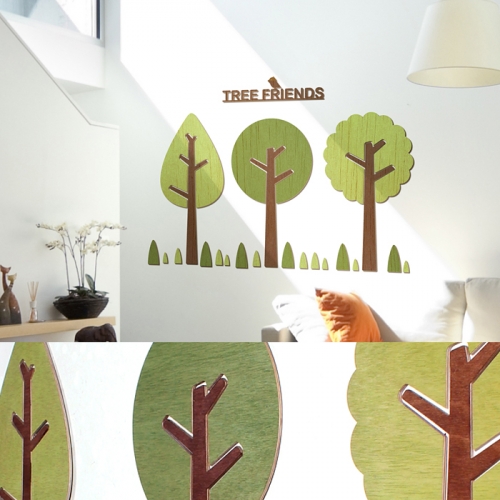 [우드스티커] 나무친구들 (컬러완제품) - 입체우드 월데코  포인트 집꾸미기 벽장식