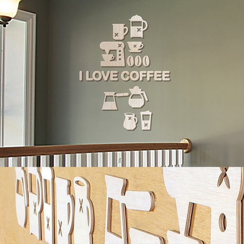 [우드스티커] 커피타임 (반제품) - 입체우드 월데코  포인트 집꾸미기 벽장식