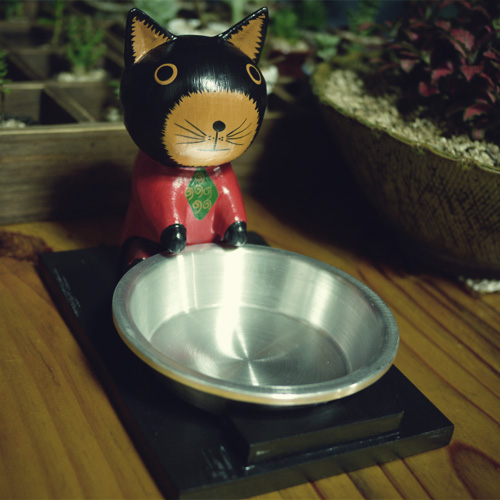 목각 고양이밥그릇