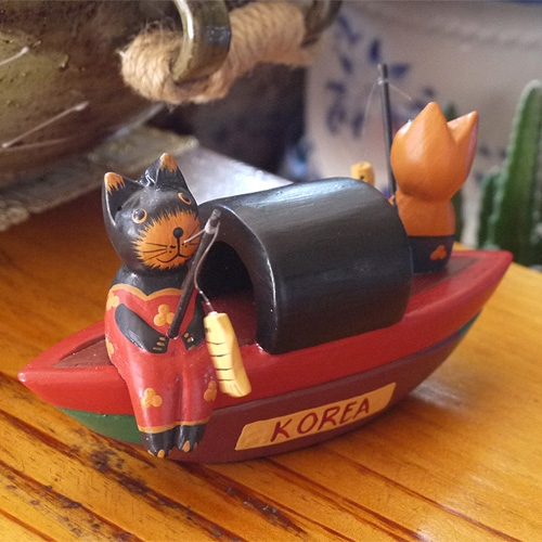 배 위에서 낚시하는 고양이 세트