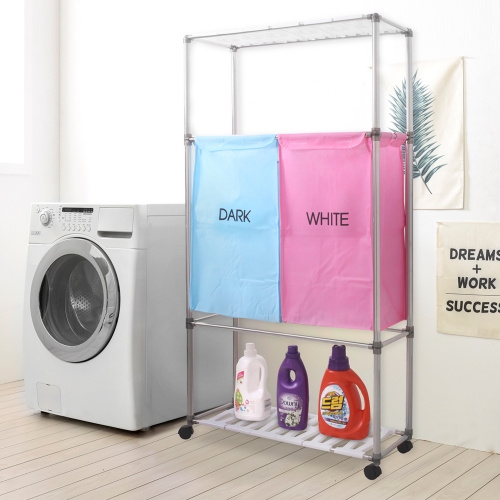 분리보관함 핑크블루2P 3단 세탁/빨래통/세탁선반