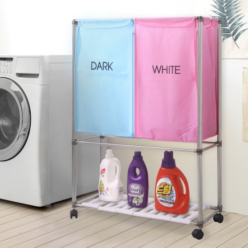 분리보관함 핑크블루2P 2단 세탁/빨래통/세탁선반