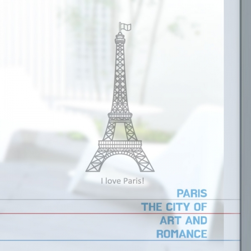 NCW02[무점착 창문시트지]로맨틱 에펠탑