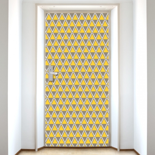 DS22[현관문 시트]노란색과 회색의 복고풍 삼각형 패턴