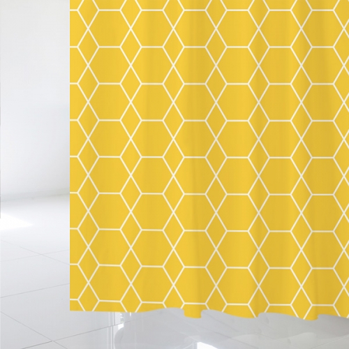 SC61[샤워 커튼]기하학적 노란 육각형 패턴