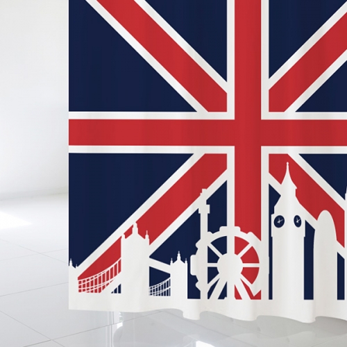 SC47[샤워 커튼]영국 국기와 도시