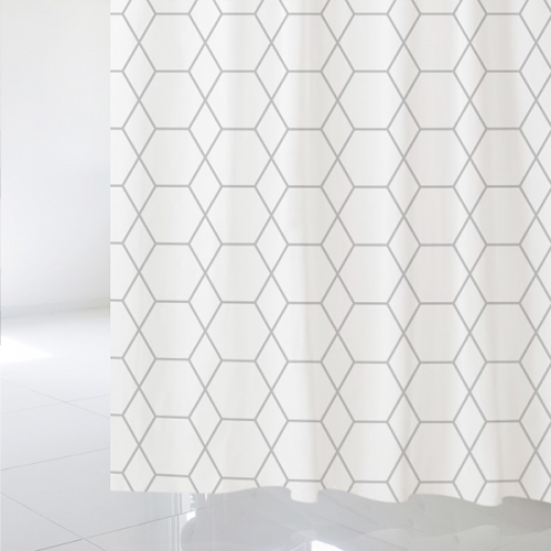 SC66[샤워 커튼]기하학적 흰색과 회색 육각형 패턴