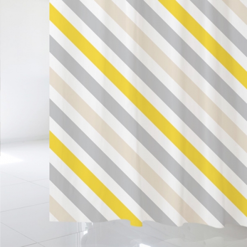 SC83 [샤워 커튼]노란색과 회색과 베이지 대각선 줄무늬 패턴