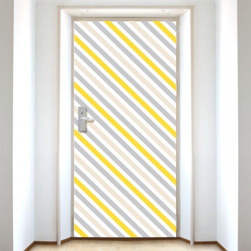 DS83[현관문 시트]노란색과 회색과 베이지 대각선 줄무늬 패턴