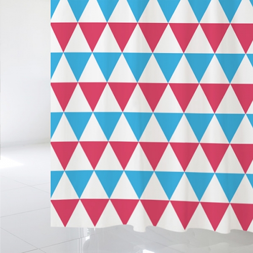 SC74 [샤워 커튼]파란색 빨간색 흰색의 정삼각형 패턴