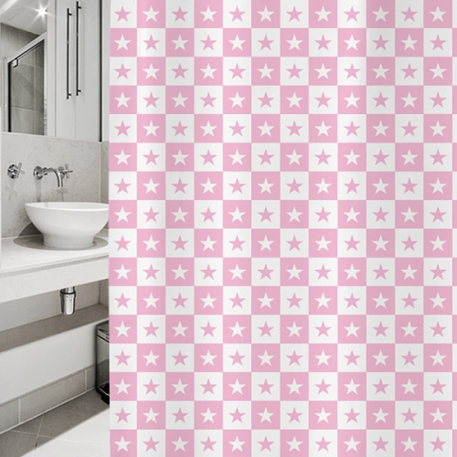 SC115[샤워 커튼]분홍색과 흰색 큐브의 별 패턴