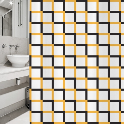SC108[샤워 커튼]노란색과 검은색의 기하학적 계단 패턴
