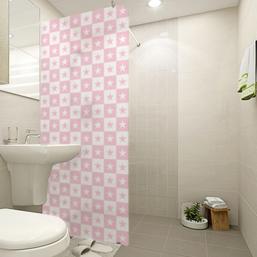 NSW115[무점착 샤워 윈도우 시트]분홍색과 흰색 큐브의 별 패턴