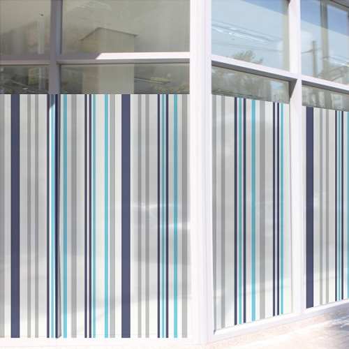 NCW122[무점착 창문시트지]네이비 블루 그레이 및 라이트 블루 색상의 세로 줄무늬