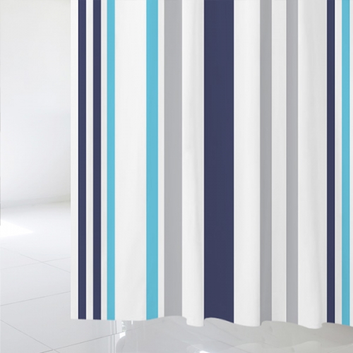 SC122[샤워 커튼]네이비 블루, 그레이 및 라이트 블루 색상의 세로 줄무늬