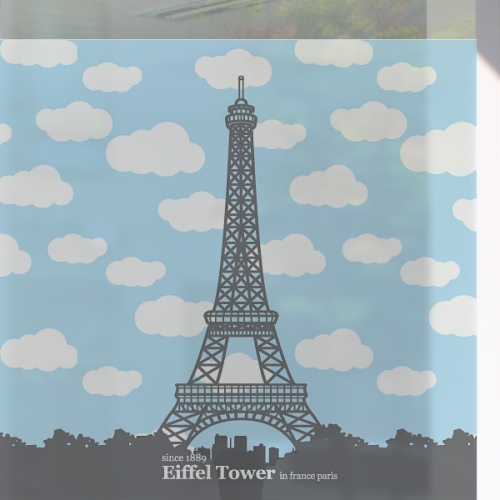 CW134[컬러 안개시트] 귀여운 구름 배경에 프랑스 파리의 에펠 탑
