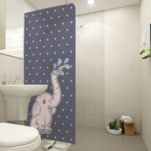NSW145[무점착 샤워 윈도우 시트]귀여운 아기 코끼리 한마리와 노란 작은 별 패턴