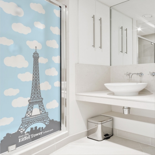SW134[샤워 윈도우] 귀여운 구름 배경에 프랑스 파리의 에펠 탑