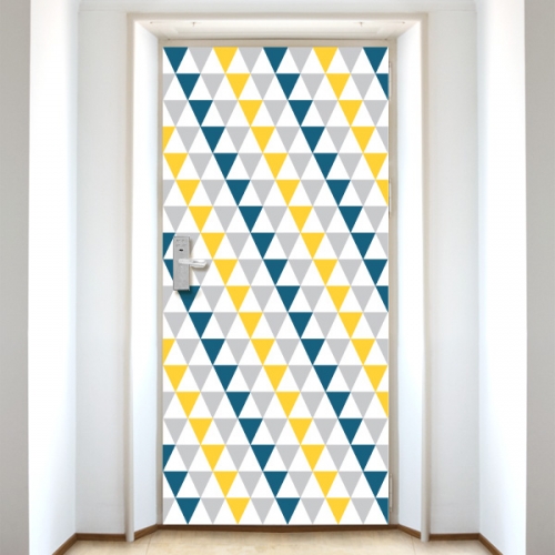 DS182[현관문 시트]회색과 노란색 및 청록색의 삼각형 패턴