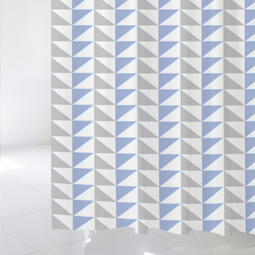 SC180[샤워 커튼]콘플라워 블루와 그레이와 하얀색의 세모 패턴