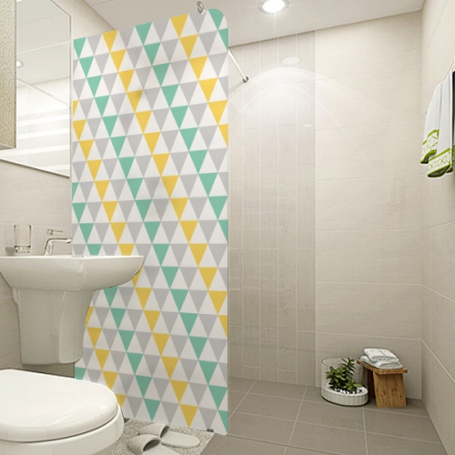 NSW169[무점착 샤워 윈도우]회색과 노란색 및 녹색의 삼각형 패턴