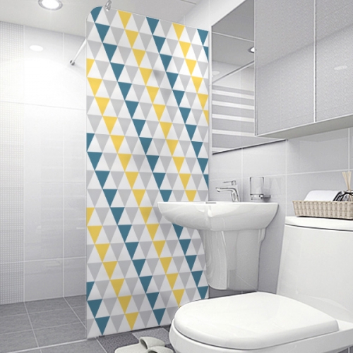 SW182[샤워 윈도우]회색과 노란색 및 청록색의 삼각형 패턴