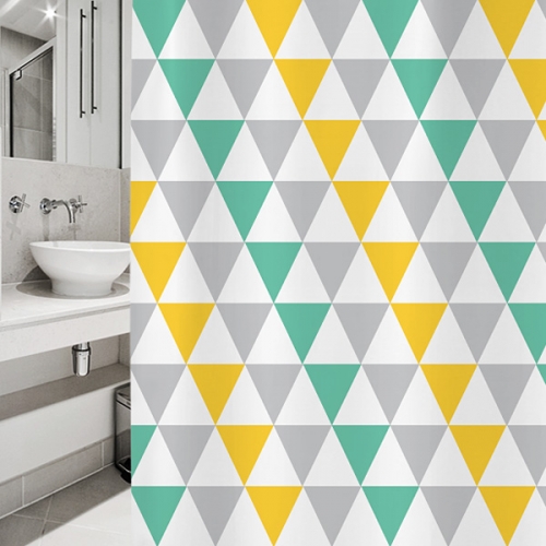 SC169[샤워 커튼]회색과 노란색 및 녹색의 삼각형 패턴