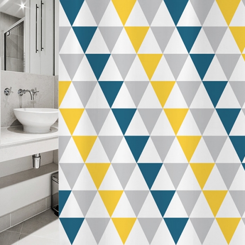 SC182[샤워 커튼]회색과 노란색 및 청록색의 삼각형 패턴