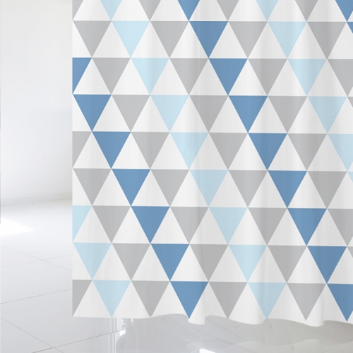 SC206[샤워 커튼]하늘색과 회색과 파랑색의 미들 삼각형 패턴