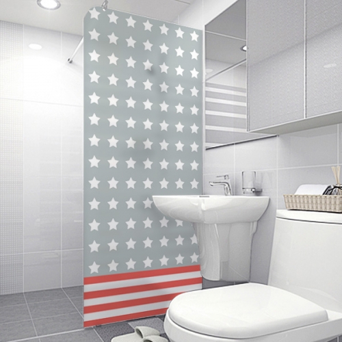 SW203[샤워 윈도우]회색 바탕에 흰색 별과 빨간 줄무늬 패턴