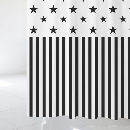 SC201[샤워 커튼] 흑백 줄무늬와 흑백 별 패턴