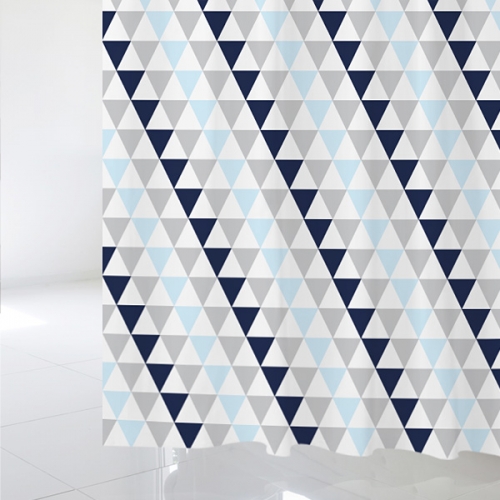 SC213[샤워 커튼]하늘색과 회색과 네이비의 미들 삼각형 패턴