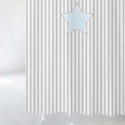 SC235[샤워 커튼]회색과 흰색 가로 줄무늬와 큰 별