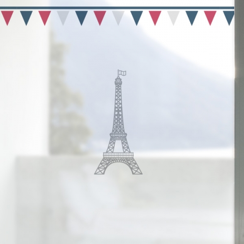 NCW268 [무점착 창문시트지]에펠탑과 삼각 깃발