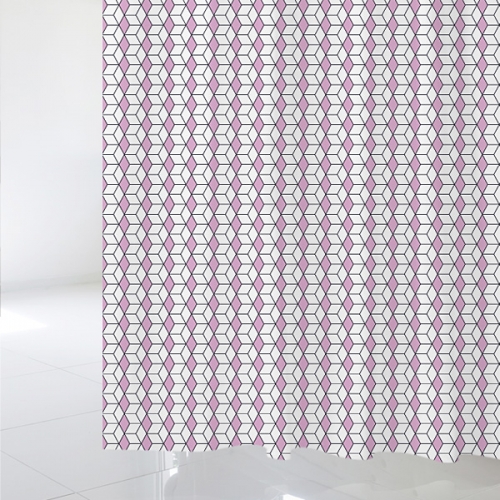 SC302[샤워 커튼]핑크와 화이트의 입체 사각형