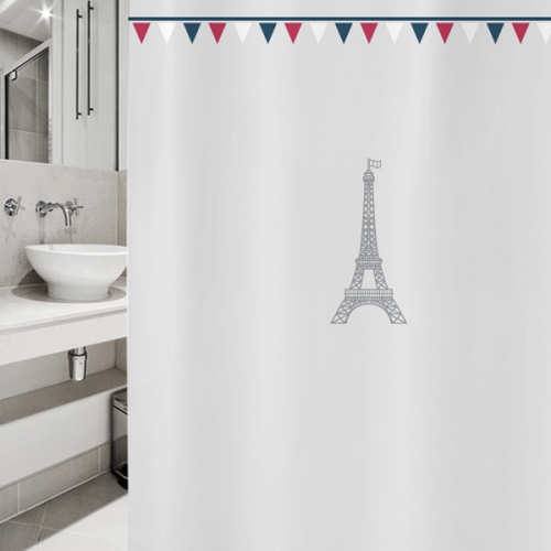 SC340[샤워 커튼]에펠탑과 회색 배경의 삼각형 깃발