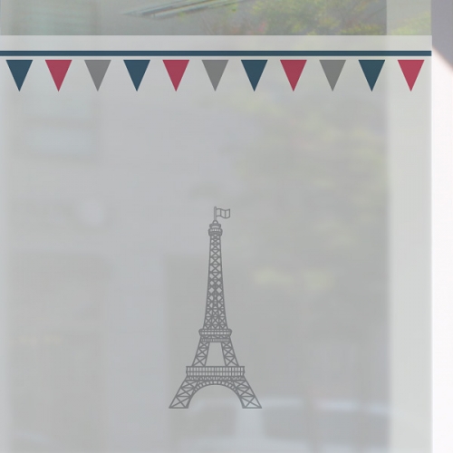 NCW340[무점착 창문시트]에펠탑과 회색 배경의 삼각형 깃발