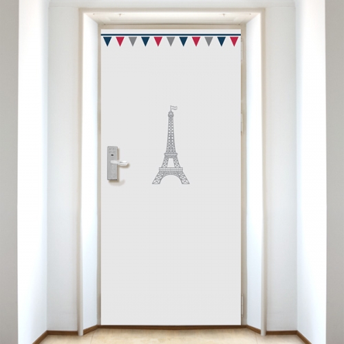 DS340[현관문 시트]에펠탑과 회색 배경의 삼각형 깃발