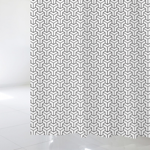 SC376[샤워 커튼]흑과 백 3d 큐브 기하학적 패턴
