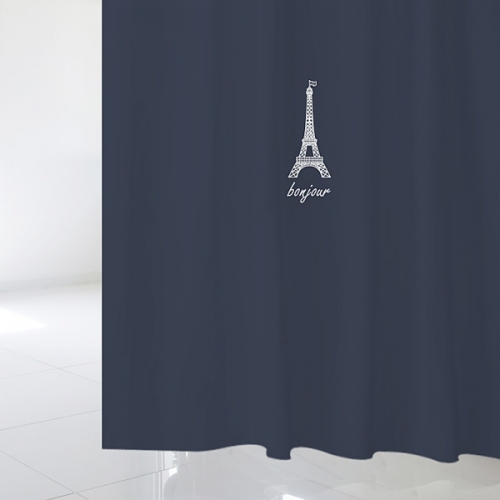 SC379[샤워 커튼]남색바탕에 bonjour 에펠탑 포인트