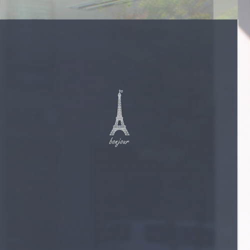 NCW379[무점착 창문시트]남색바탕에 bonjour 에펠탑 포인트