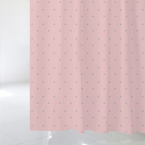 SC411[샤워 커튼] 분홍색 배경에 회색 작은 별 패턴