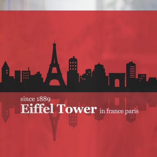 NCW441[무점착 창문시트]붉은 밤의 도시 파리 에펠탑 실루엣